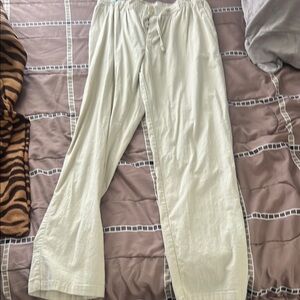 Casual Cream Drawstring Linen Pants